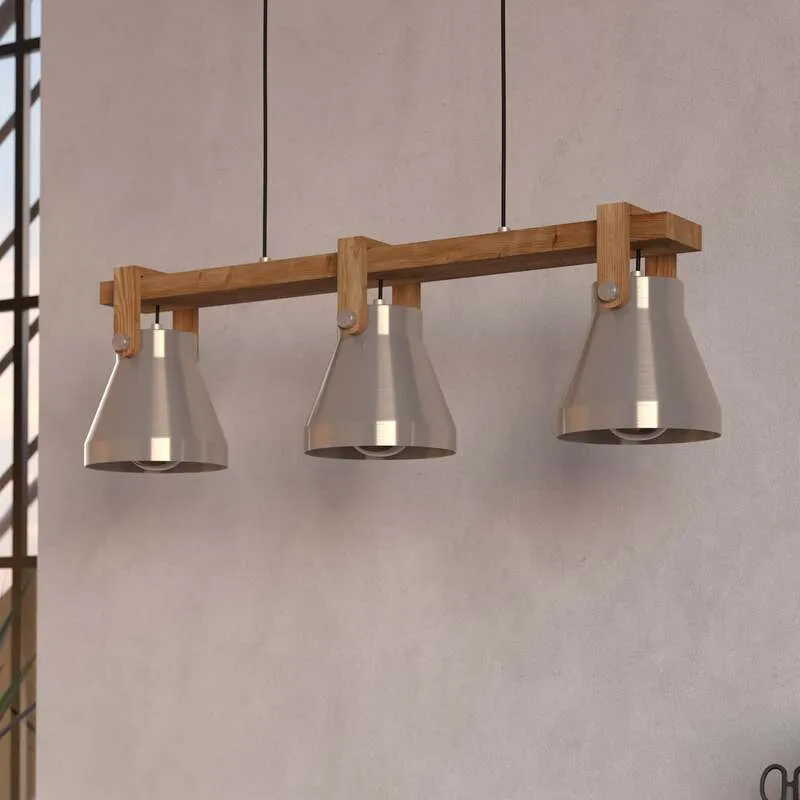 B-Ware Eglo Pendelleuchte Hängelampe Cawton Leuchte Stahl Holz 76 cm 3-flammig E27 LED