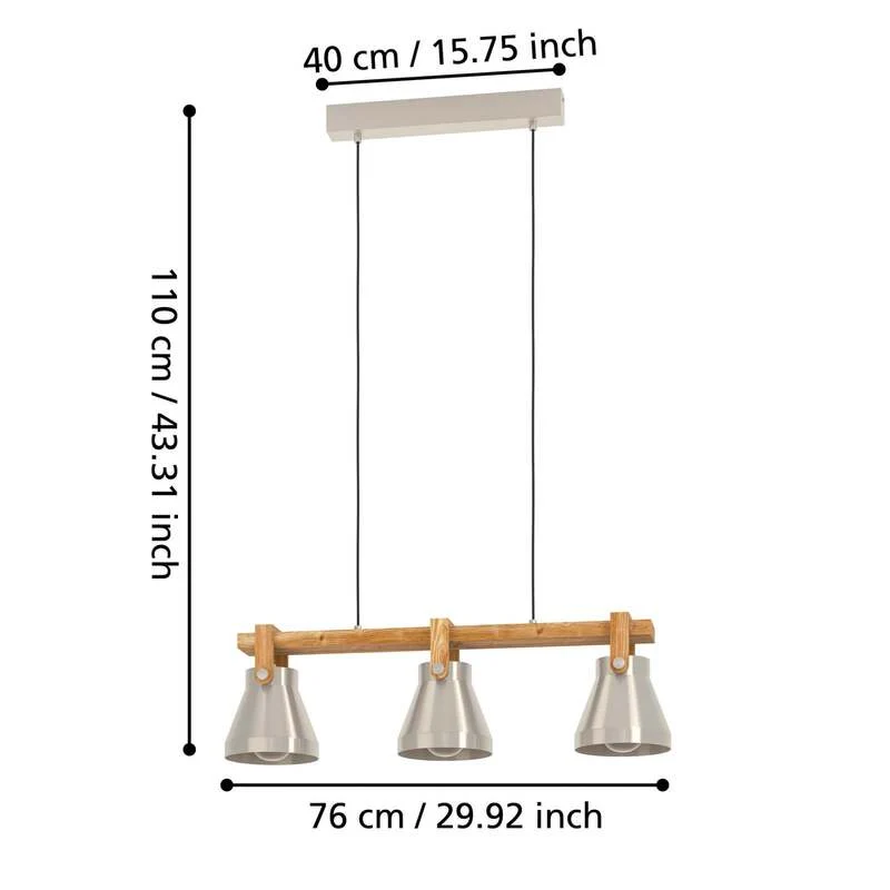 B-Ware Eglo Pendelleuchte Hängelampe Cawton Leuchte Stahl Holz 76 cm 3-flammig E27 LED