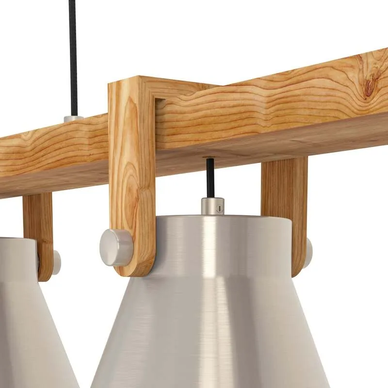 B-Ware Eglo Pendelleuchte Hängelampe Cawton Leuchte Stahl Holz 76 cm 3-flammig E27 LED