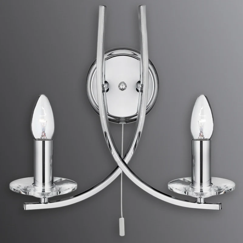 B-Ware Searchlight Wandleuchte Wandlampe Ascona 2-flammig Chrom Glas Schalter E14 LED