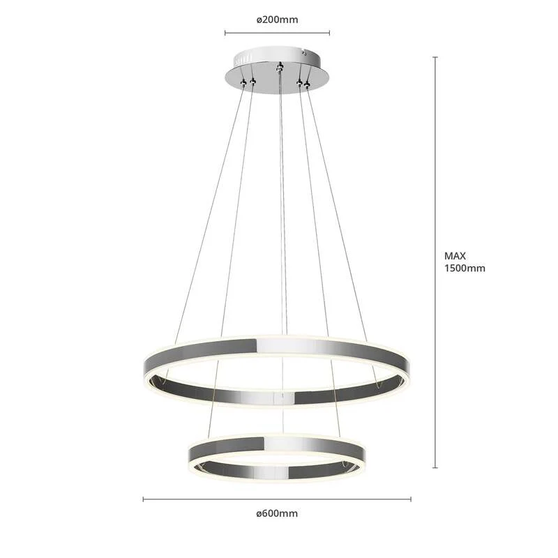 B-Ware Lucande Pendelleuchte Hängeleuchte Lyani LED dimmbar chrom 60cm 2-flg. Leuchte