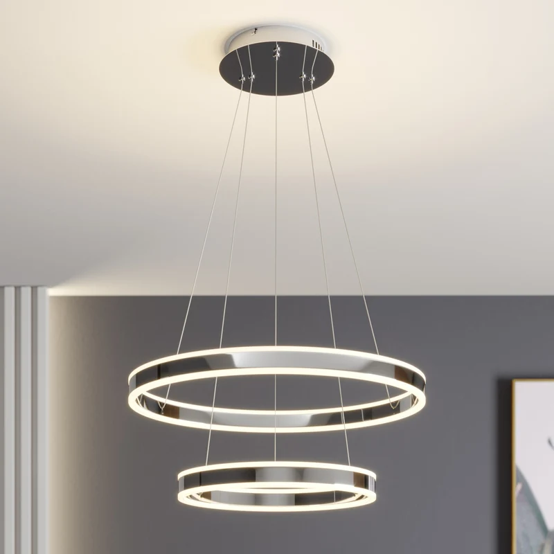 B-Ware Lucande Pendelleuchte Hängeleuchte Lyani LED dimmbar chrom 60cm 2-flg. Leuchte
