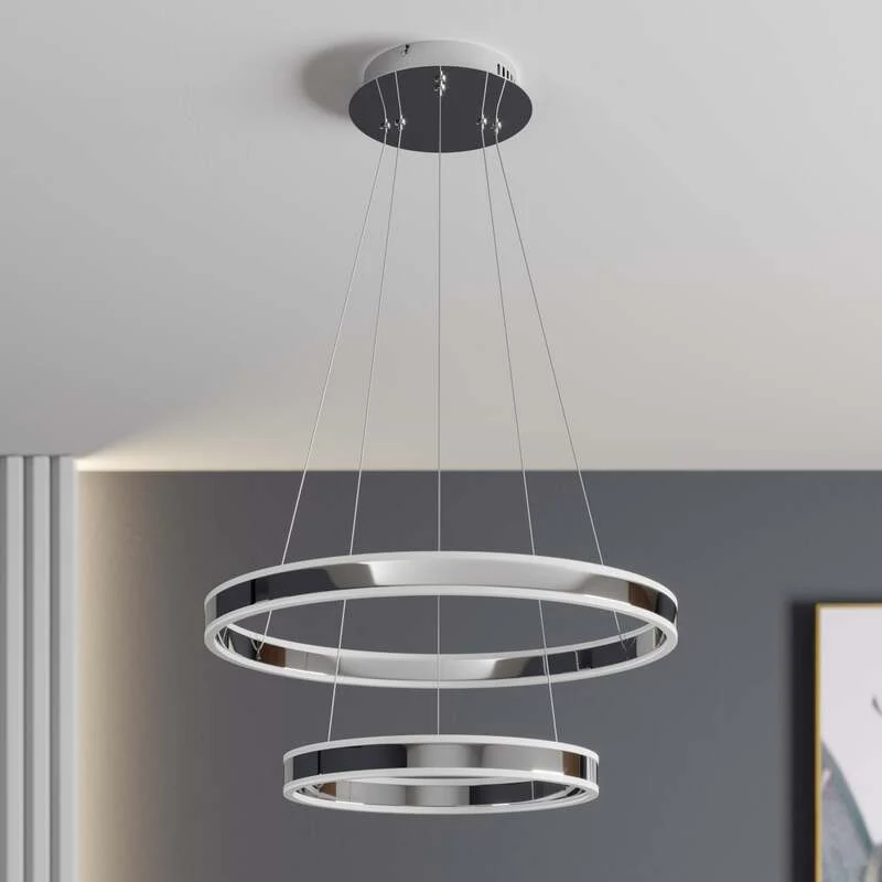 B-Ware Lucande Pendelleuchte Hängeleuchte Lyani LED dimmbar chrom 60cm 2-flg. Leuchte