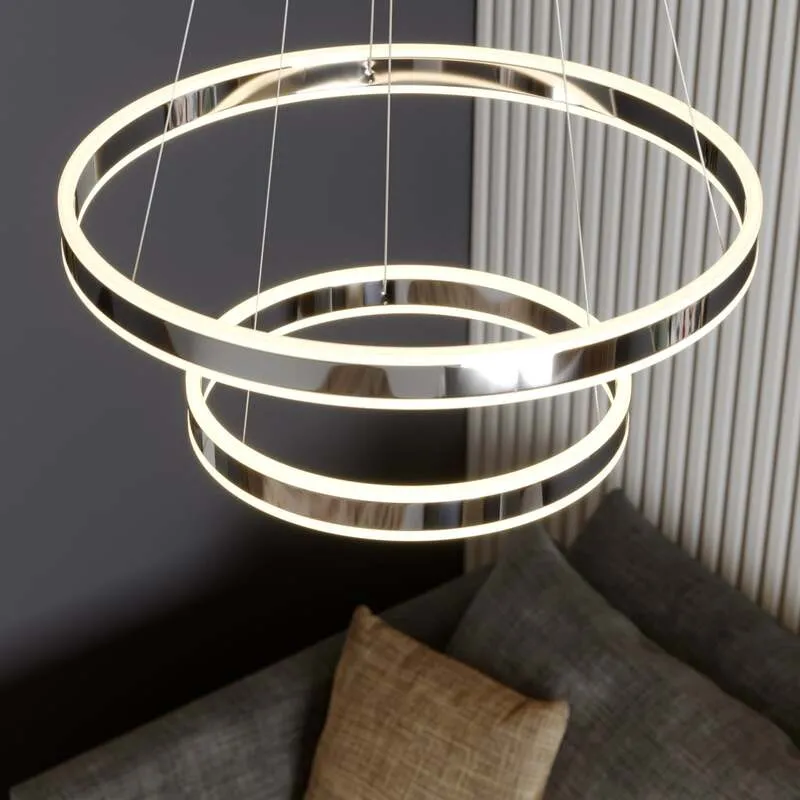 B-Ware Lucande Pendelleuchte Hängeleuchte Lyani LED dimmbar chrom 60cm 2-flg. Leuchte