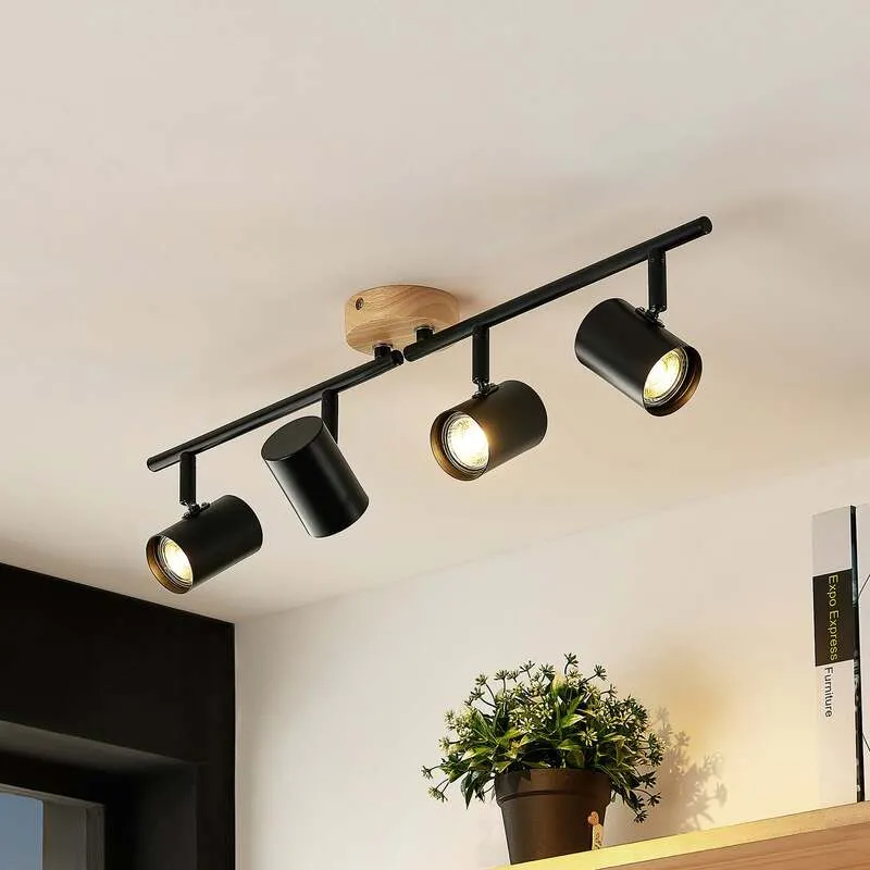 B-Ware Lindby Deckenleuchte Xiomara 4-flammig LED Lampe Leuchte dimmbar schwarz Holz