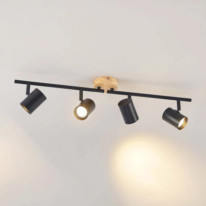 B-Ware Lindby Deckenleuchte Xiomara 4-flammig LED Lampe Leuchte dimmbar schwarz Holz