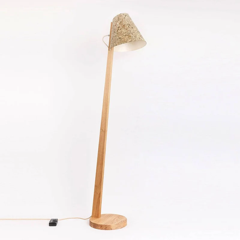 Holz Stehleuchte mit Schirm geschwungen 167cm