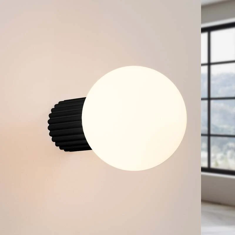B-Ware Wandleuchte Wandlampe Orbi Schwarz Glas Aluminium IP44 Badezimmer G9 LED Ø 12 cm