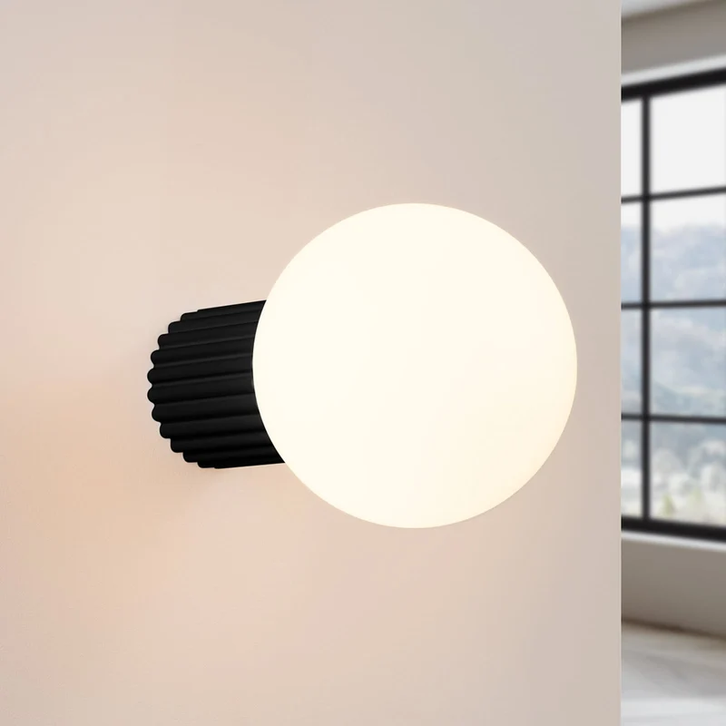 B-Ware Wandleuchte Wandlampe Orbi Schwarz Glas Aluminium IP44 Badezimmer G9 LED Ø 12 cm