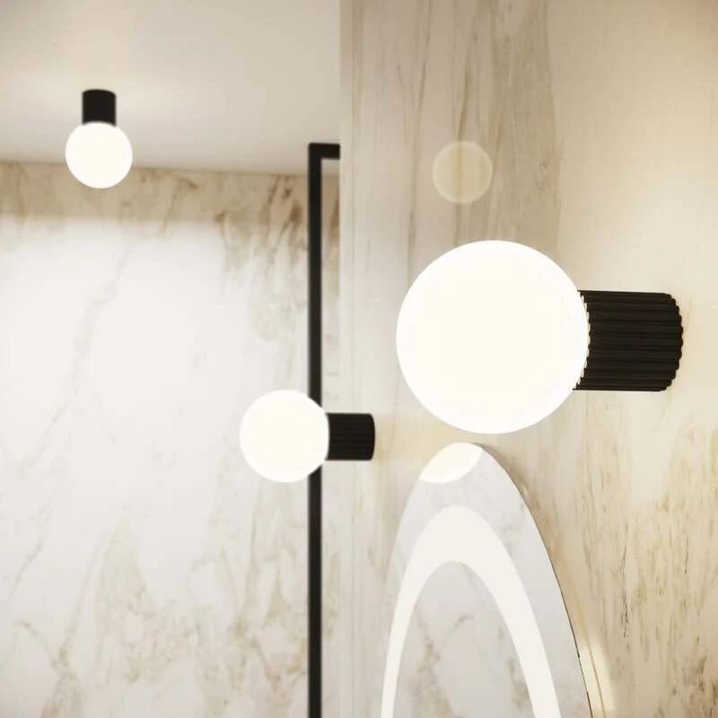 B-Ware Wandleuchte Wandlampe Orbi Schwarz Glas Aluminium IP44 Badezimmer G9 LED Ø 12 cm