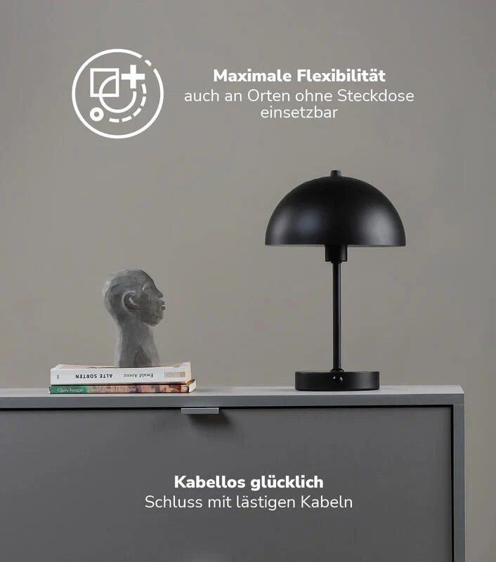 B-Ware mokebo LED Tischlampe schwarz kabellos Akku Tischleuchte dimmbar USB-C Lampe