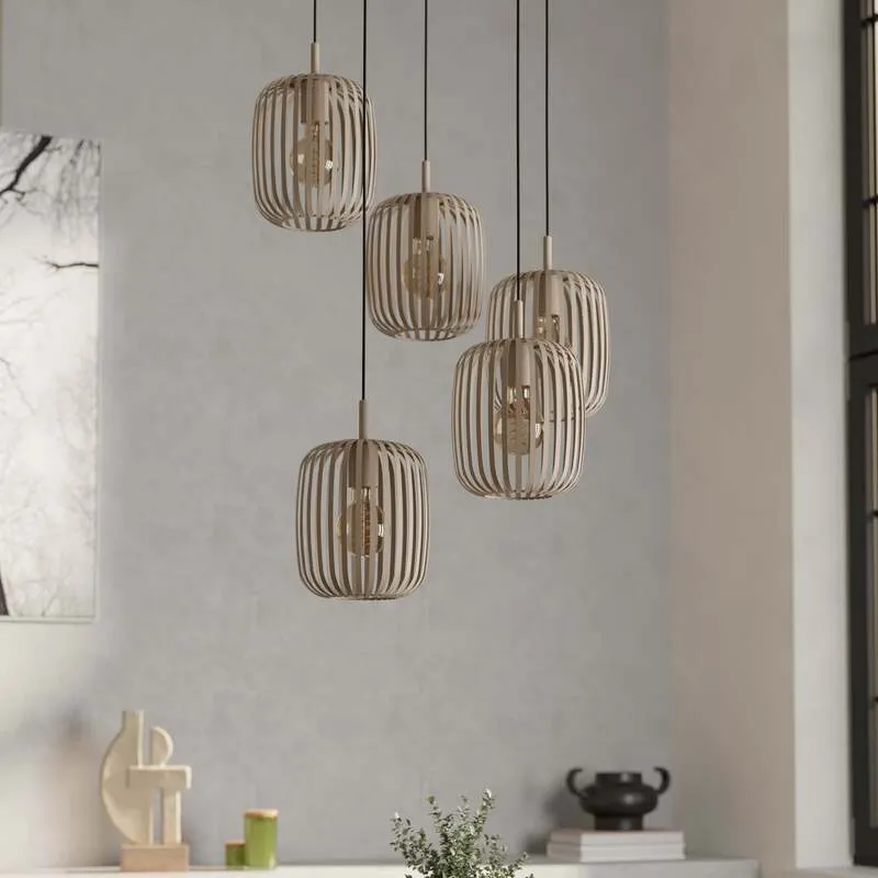 B-Ware Hängelampe Romazzina sandfarben Stahl Ø 50 cm 5-flg dimmbar Eglo