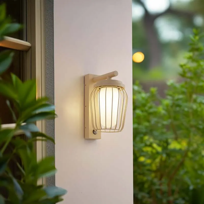 B-Ware Lucande Außenwandleuchte Chandan LED Gartenlampe Wandleuchte beige IP44 30cm