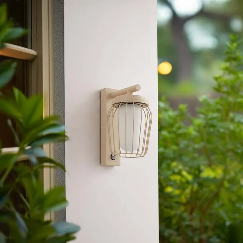 B-Ware Lucande Außenwandleuchte Chandan LED Gartenlampe Wandleuchte beige IP44 30cm