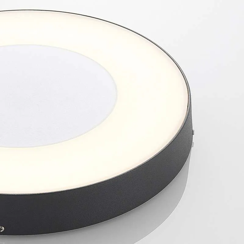 B-Ware Lucande Außenleuchte LED Deckenleuchte Sora mit Bewegungsmelder IP54 grau Ø27cm