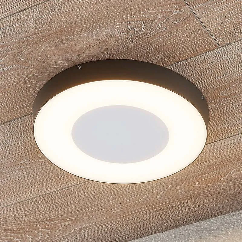 B-Ware Lucande Außenleuchte LED Deckenleuchte Sora mit Bewegungsmelder IP54 grau Ø27cm