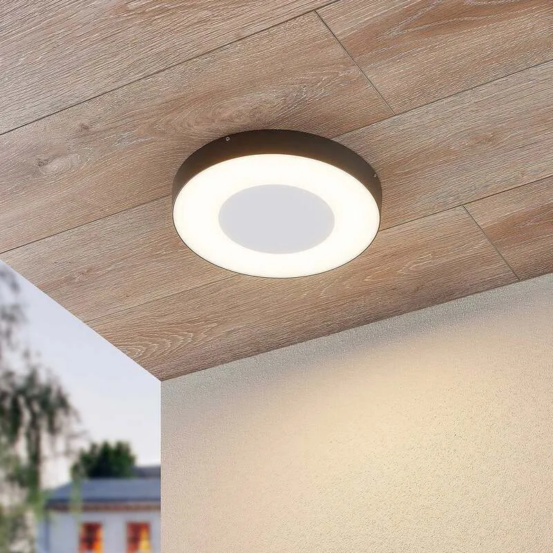 B-Ware Lucande Außenleuchte LED Deckenleuchte Sora mit Bewegungsmelder IP54 grau Ø27cm