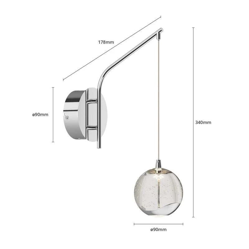 B-Ware Lucande LED-Wandlampe Hayley Wandleuchte Lampe chromfarben Glas 34cm hoch 3000K