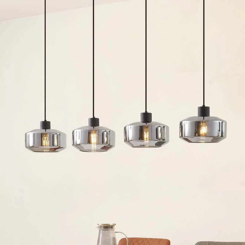 B-Ware Lindby Hängeleuchte Hildur 4-flg 115 cm rauchgrau Glas dimmbar E27