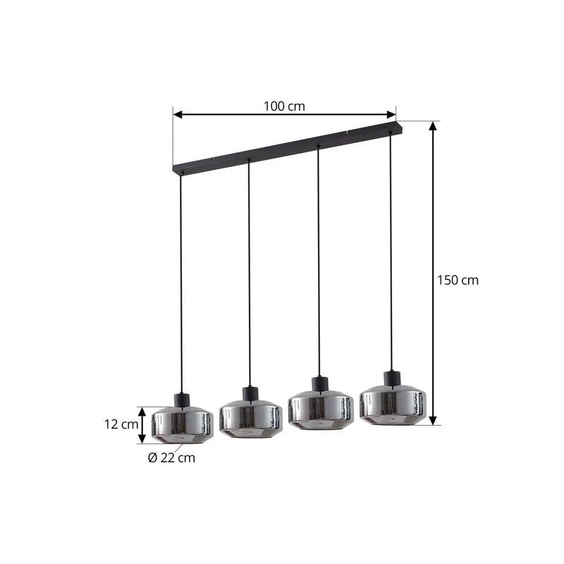 B-Ware Lindby Hängeleuchte Hildur 4-flg 115 cm rauchgrau Glas dimmbar E27