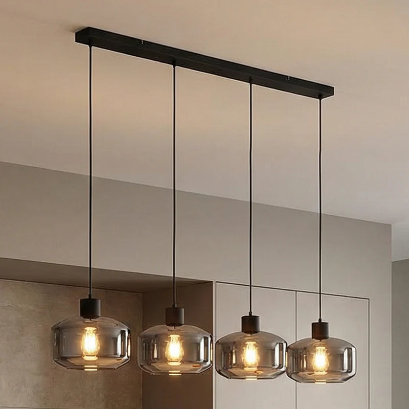 B-Ware Lindby Hängeleuchte Hildur 4-flg 115 cm rauchgrau Glas dimmbar E27