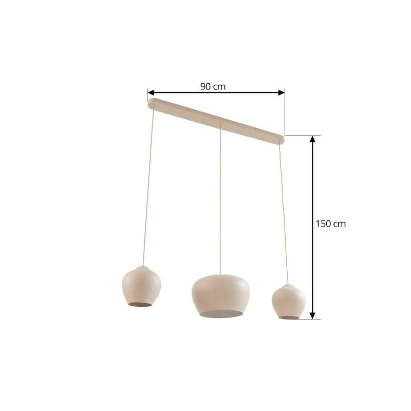 B-Ware Lucande Hängeleuchte Malisa beige 3-flammig Metall 90 cm dimmbar E27