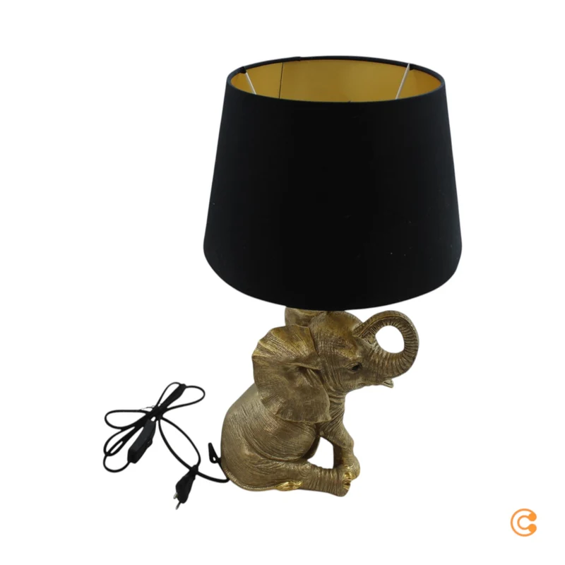 B-Ware KARE Tischleuchte Lampe Happy Elefant Schirm Leuchte Schwarz Gold Kunstharz