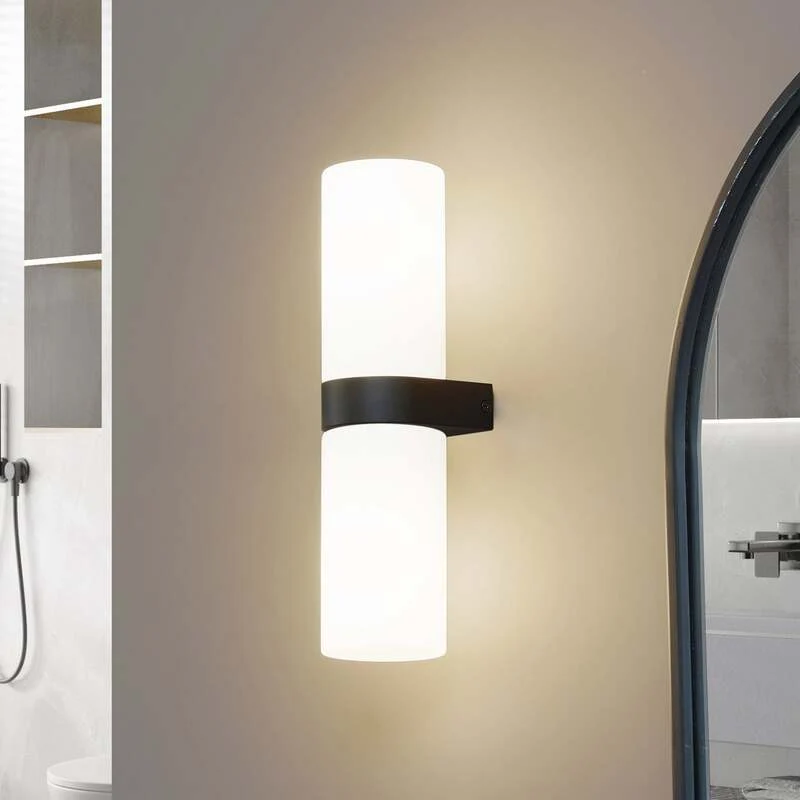B-Ware Lucande Bad-Wandleuchte Basolo LED dimmbar schwarz 31,5cm Glas Lampe Leuchte