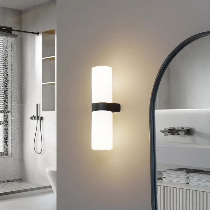 B-Ware Lucande Bad-Wandleuchte Basolo LED dimmbar schwarz 31,5cm Glas Lampe Leuchte