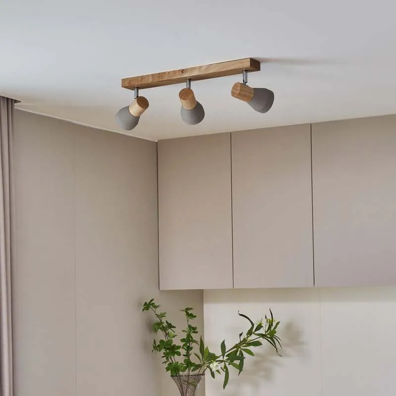 B-Ware Lindby Deckenlampe Filiz LED Strahler 3-flg dimmbar Beton Holz hellgrau 47cm