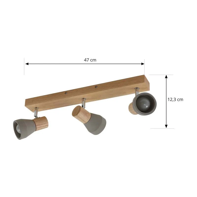 B-Ware Lindby Deckenlampe Filiz LED Strahler 3-flg dimmbar Beton Holz hellgrau 47cm