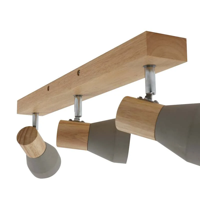 B-Ware Lindby Deckenlampe Filiz LED Strahler 3-flg dimmbar Beton Holz hellgrau 47cm