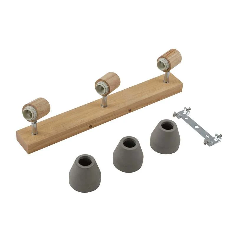 B-Ware Lindby Deckenlampe Filiz LED Strahler 3-flg dimmbar Beton Holz hellgrau 47cm