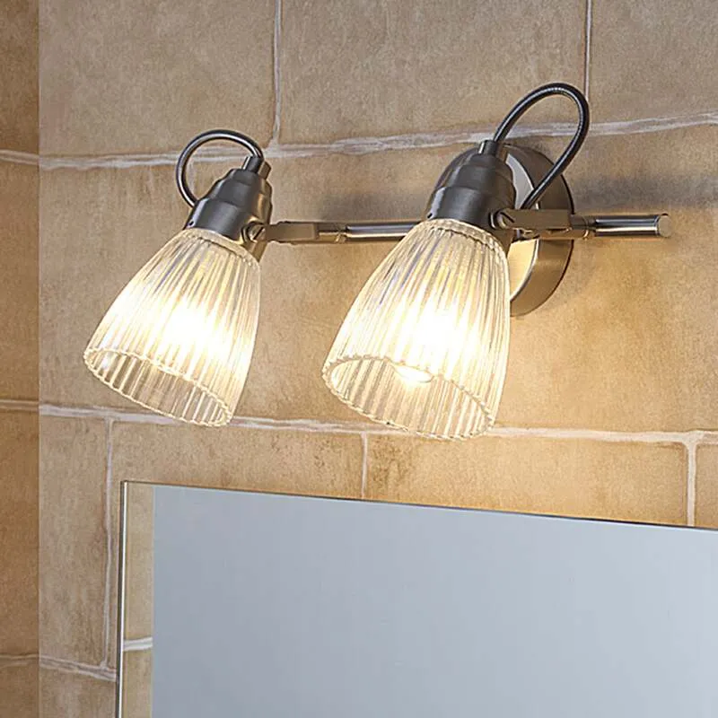 B-Ware Lindby Wandleuchte Kara LED Lampe 2-flg dimmbar IP44 Glas nickel matt 31cm