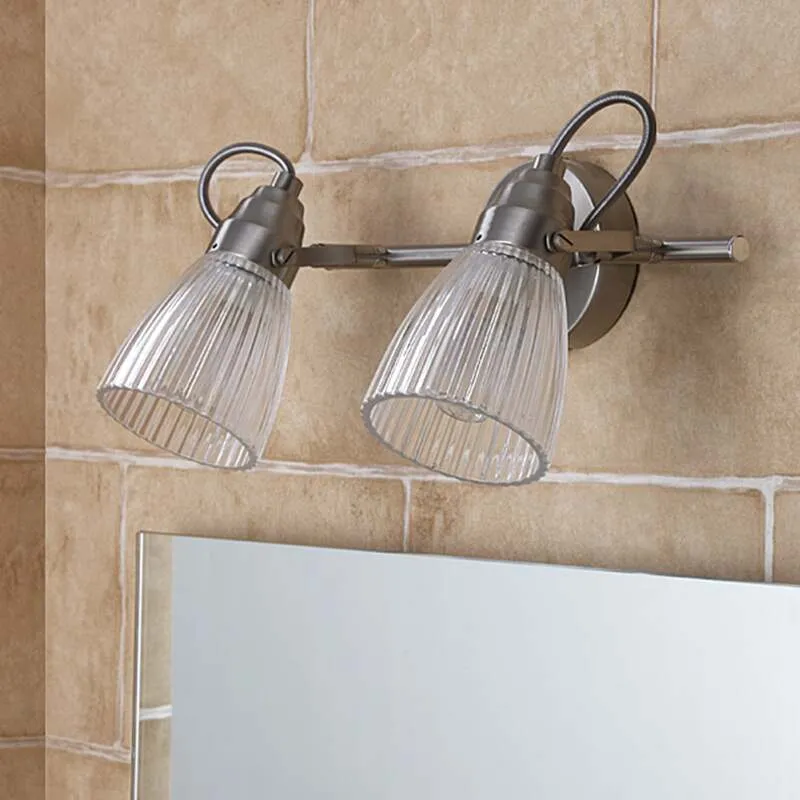 B-Ware Lindby Wandleuchte Kara LED Lampe 2-flg dimmbar IP44 Glas nickel matt 31cm