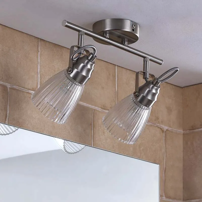 B-Ware Lindby Wandleuchte Kara LED Lampe 2-flg dimmbar IP44 Glas nickel matt 31cm
