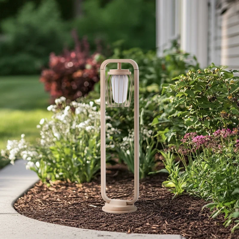 B-Ware Lucande Wegeleuchte Außenleuchte Chandan beige Metall IP54 90 cm Gartenleuchte