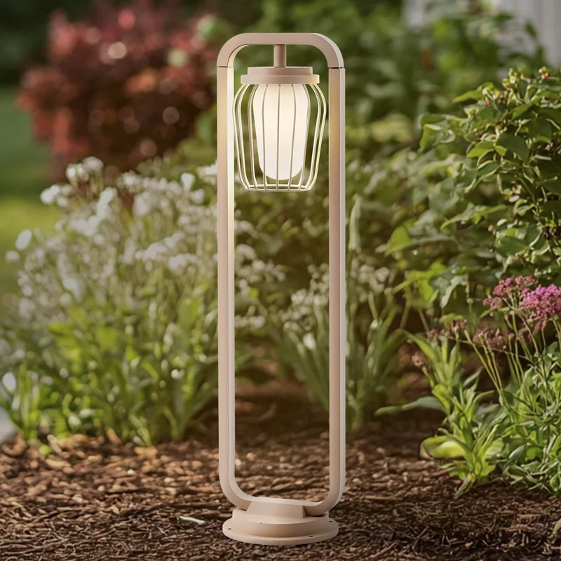 B-Ware Lucande Wegeleuchte Außenleuchte Chandan beige Metall IP54 90 cm Gartenleuchte