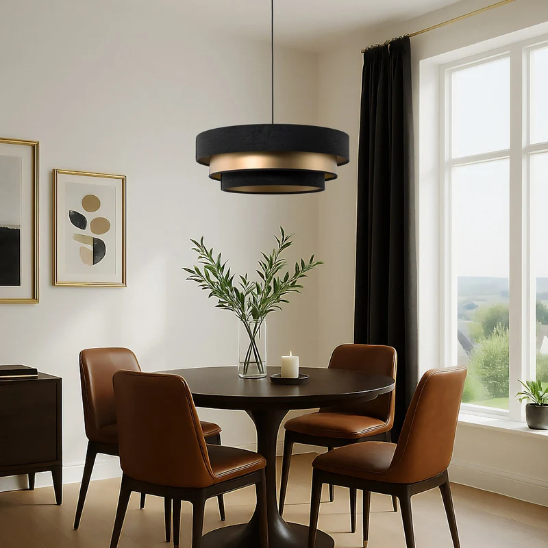 B-Ware Maco Design Hängeleuchte Pendelleuchte Triniti schwarz gold Textil Ø60cm E27 LED