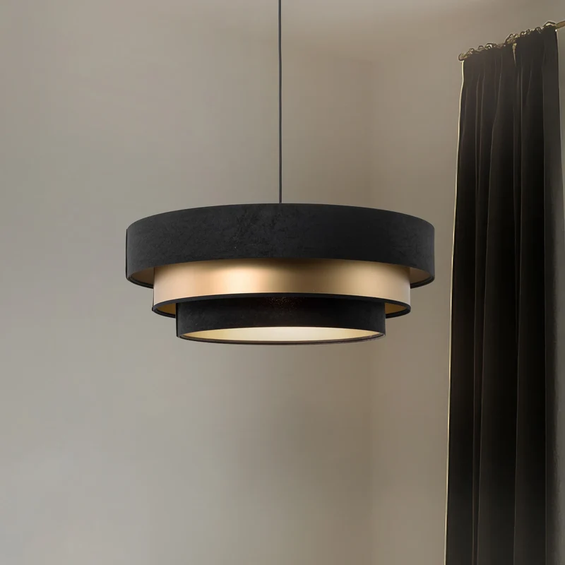 B-Ware Maco Design Hängeleuchte Pendelleuchte Triniti schwarz gold Textil Ø60cm E27 LED