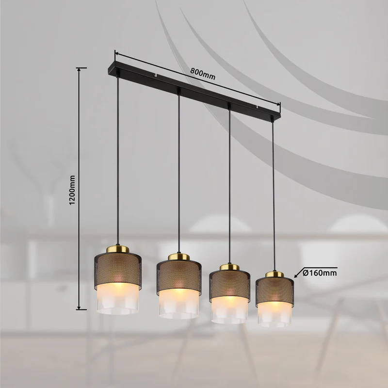 B-Ware Globo Hängeleuchte Pendelleuchte Olga 4-flg LED dimmbar schwarz 91cm Metall Glas