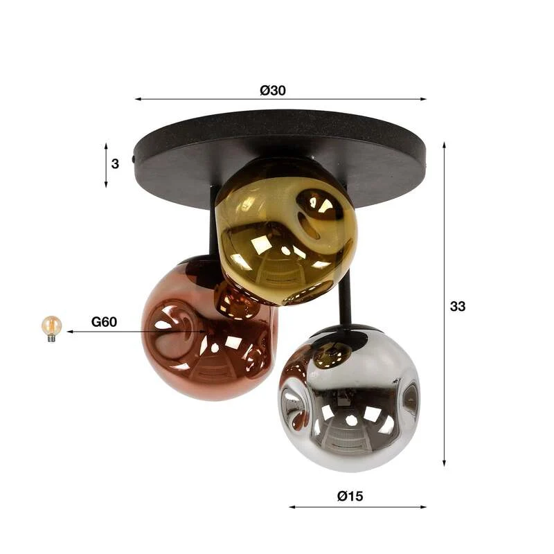 B-Ware Deckenlampe Stellar Deckenleuchte Glas gold silber kupfer E27 LED 3-flammig 30cm