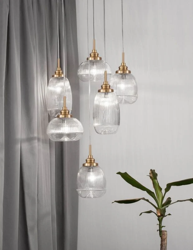 B-Ware Nova Luce Pendelleuchte Hängeleuchte MOND Gold E14 LED 6fach dimmbar Glas Metall