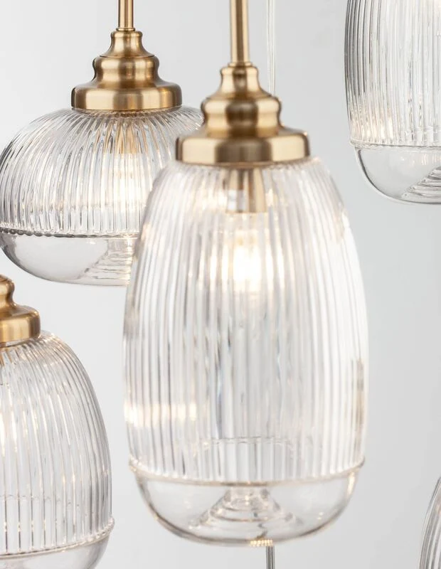 B-Ware Nova Luce Pendelleuchte Hängeleuchte MOND Gold E14 LED 6fach dimmbar Glas Metall