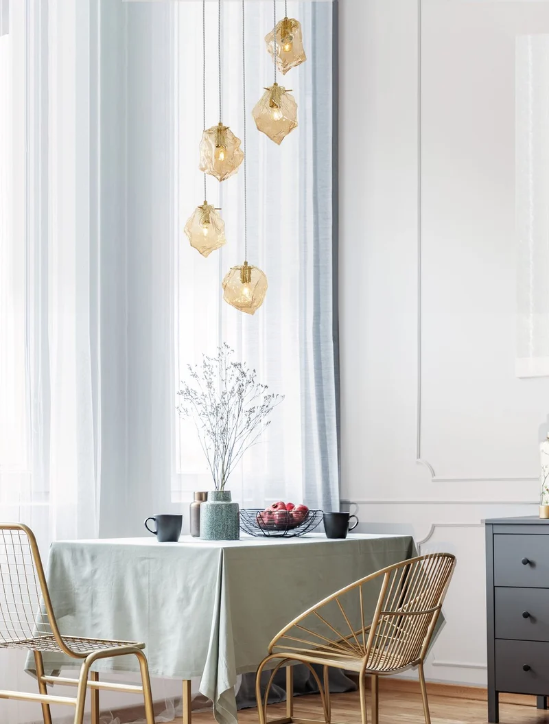 B-Ware Nova Luce Pendelleuchte Hängeleuchte ODELLE E14 LED Gold dimmbar Glas 5-flammig