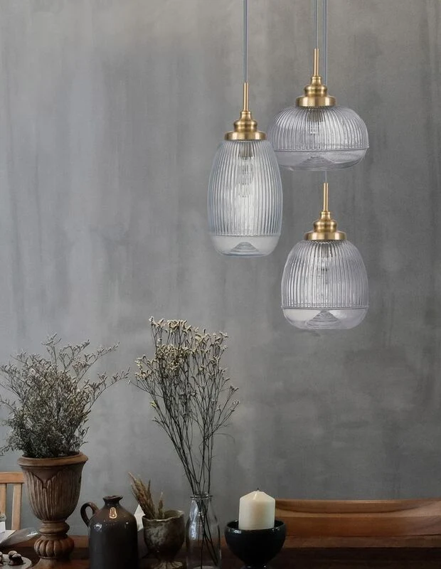 B-Ware Nova Luce Pendelleuchte Hängeleuchte Mond Gold E14 LED 3fach dimmbar Glas Metall