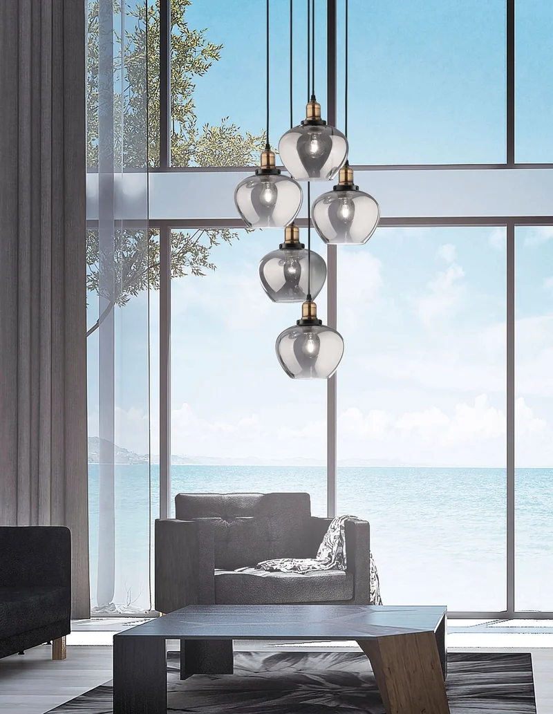 B-Ware Nova Luce Pendelleuchte Hängeleuchte CEDRO E27 LED Schwarz Glas dimmbar 5-fach