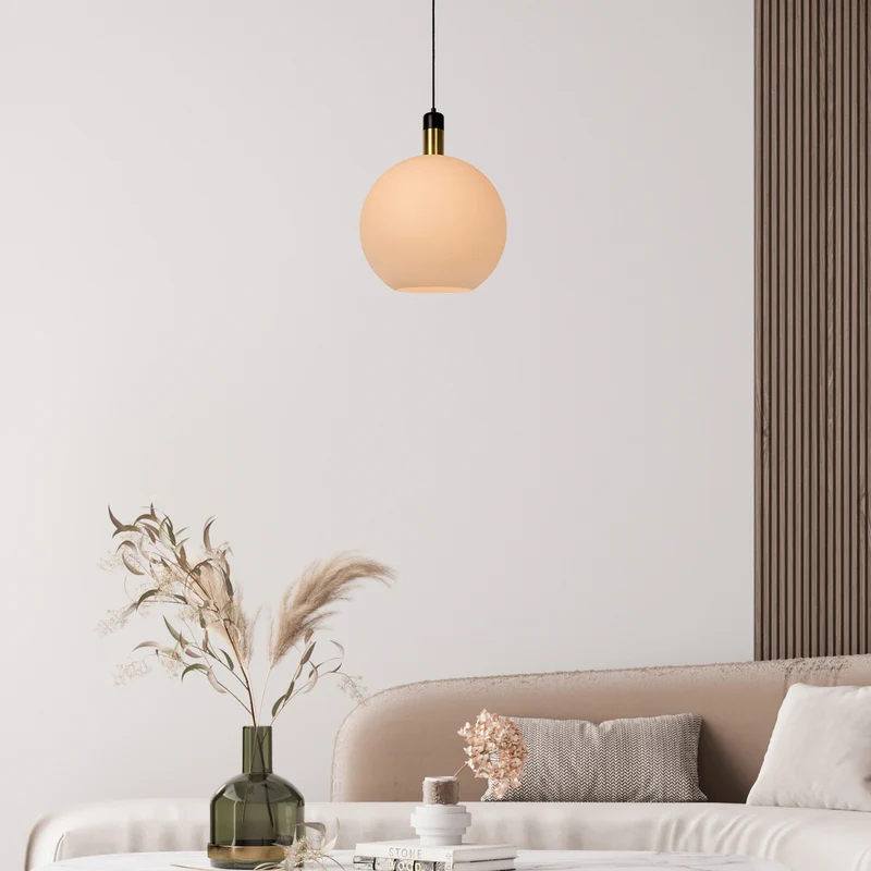 B-Ware Lucide Hängelampe Pendelleuchte Julius Ø40cm Opal Gold Schwarz Metall Textil