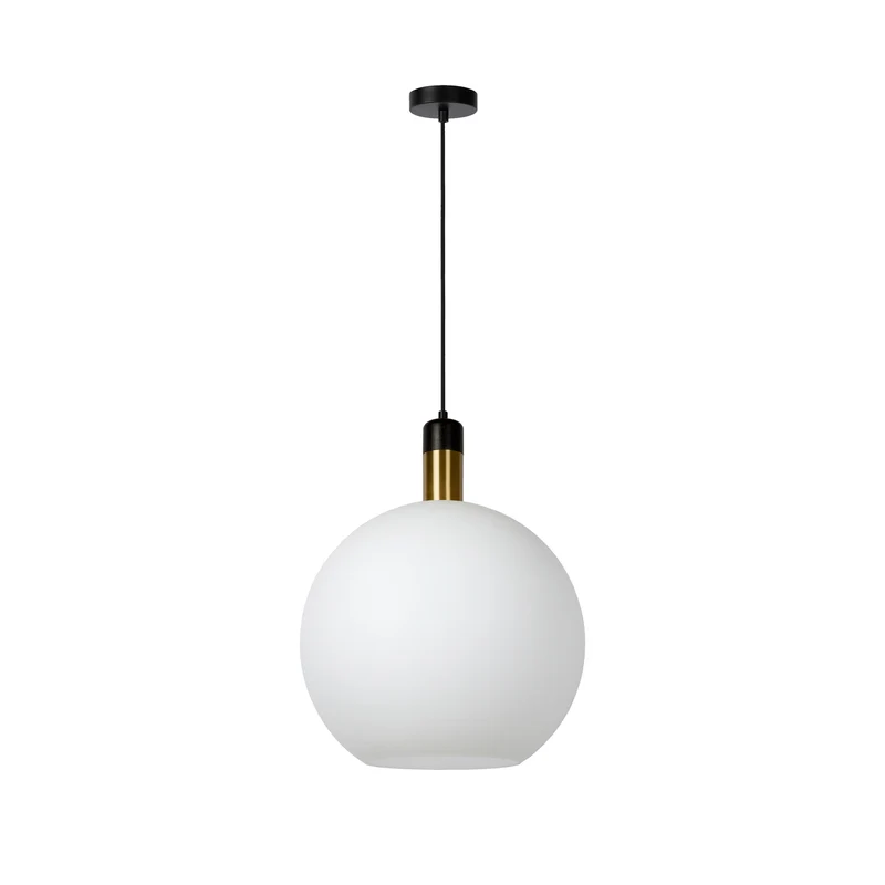 B-Ware Lucide Hängelampe Pendelleuchte Julius Ø40cm Opal Gold Schwarz Metall Textil