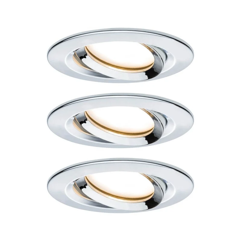 3er-Set LED Einbauleuchte Nova Plus Coin Dimmbar IP65 2700K Chrom